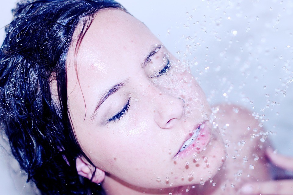 water drops on woman face