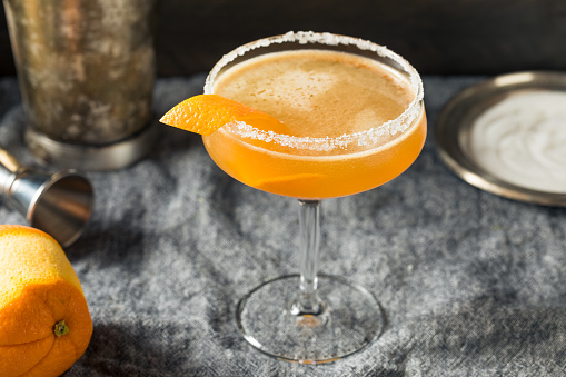 Boozy Orange Sidecar Cocktail with a Sugar Rim