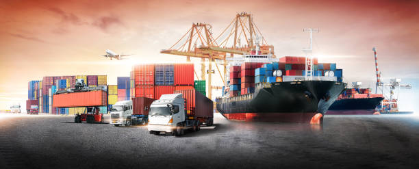 Business logistics and transportation concept of container cargo ship and cargo plane