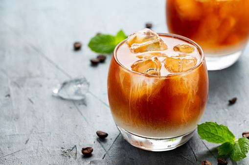 Black Russian cocktail with with vodka and coffee liquor.